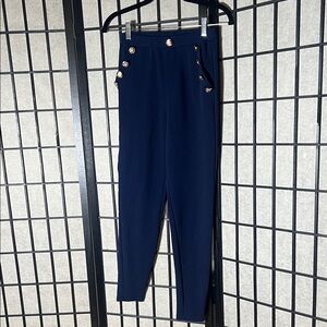 SHEIN Navy High-Rise Skinny Pants with Gold Buttons